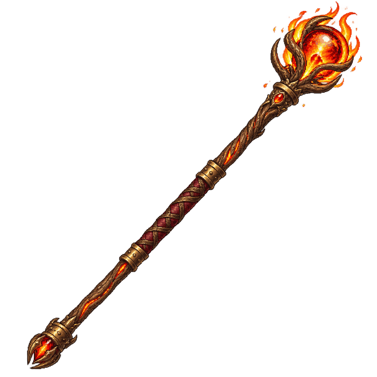 Static high-resolution pixel-art illustration of Staff of Fire.