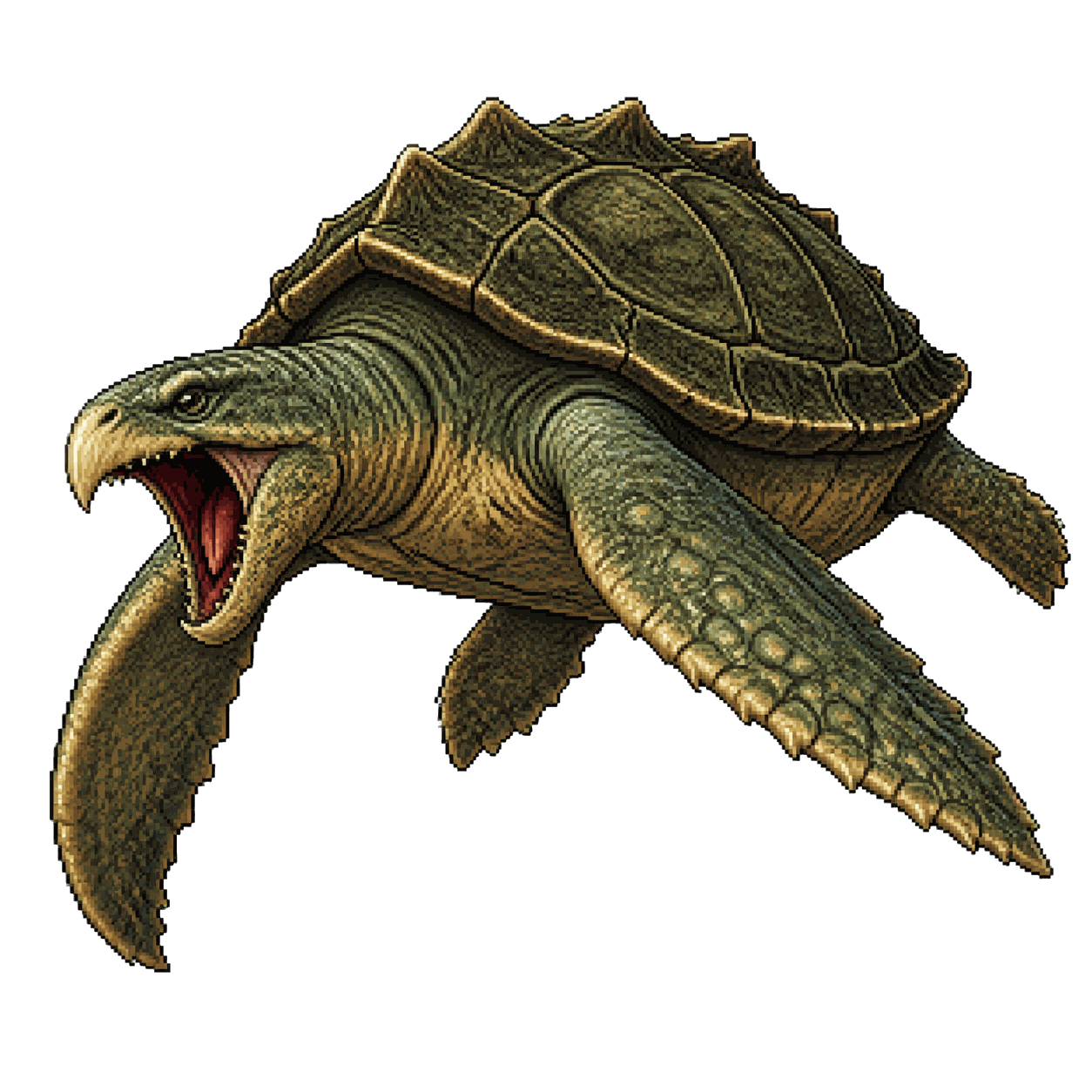 Retrato estático en pixel art de alta resolución de Archelon.