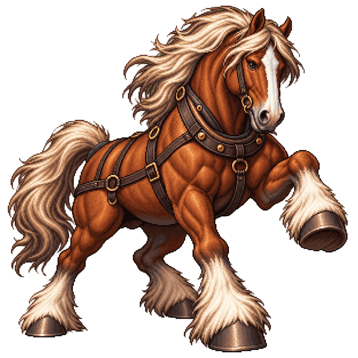 Static high-resolution pixel-art portrait of Draft Horse.