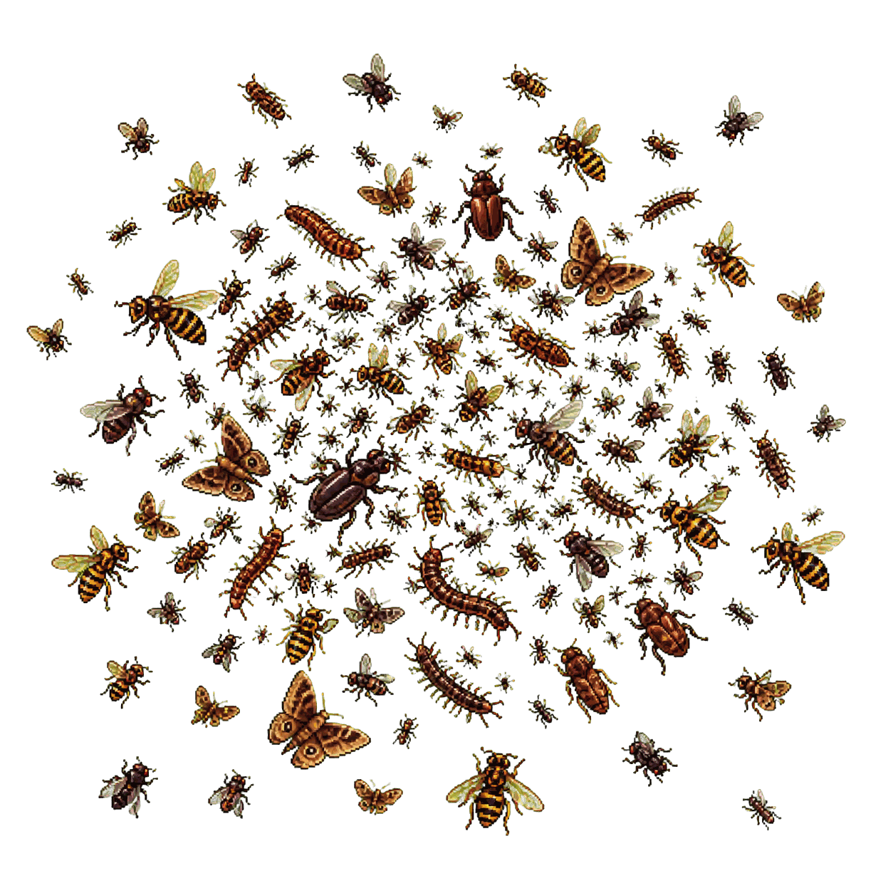 Retrato estático en pixel art de alta resolución de Enjambre de insectos.