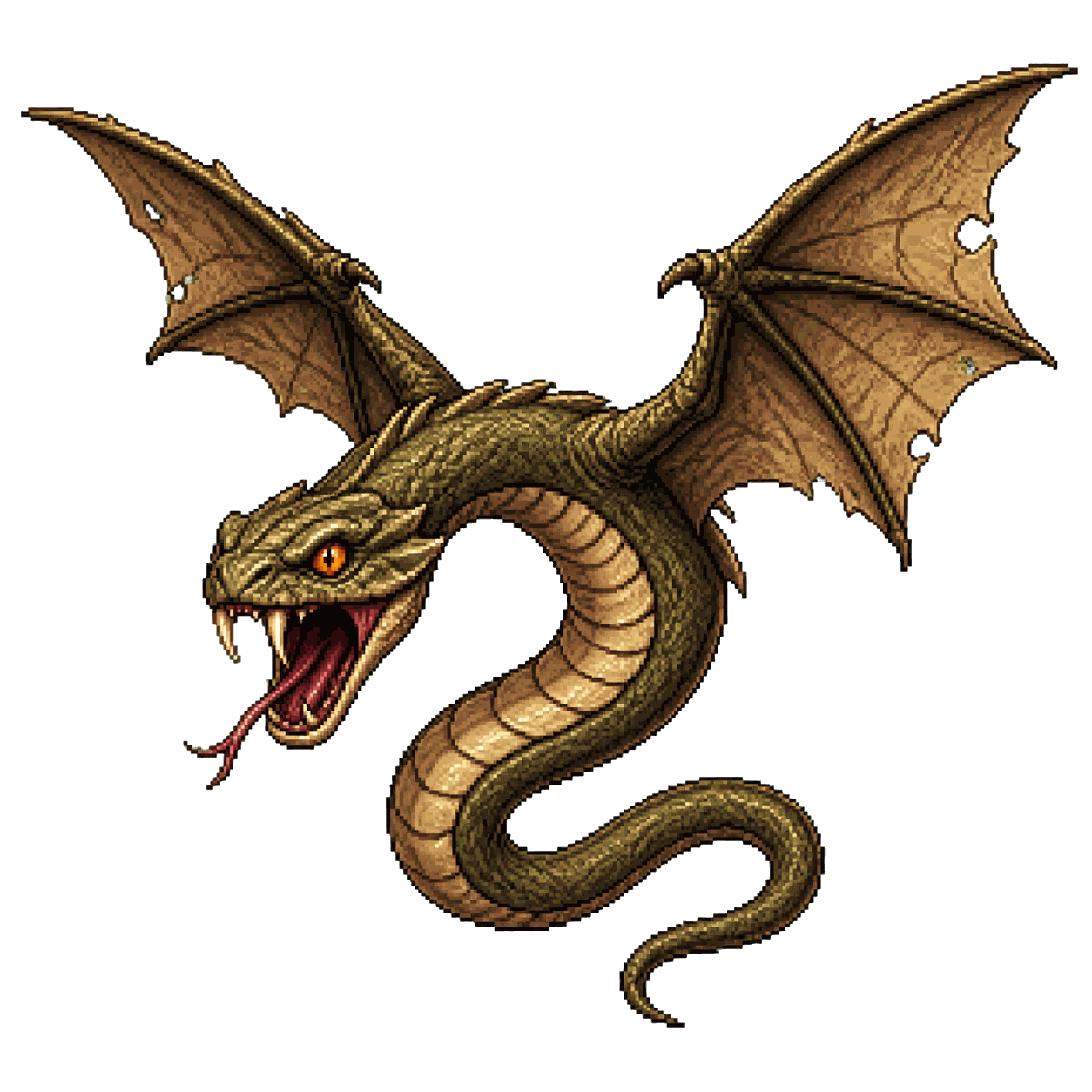 Retrato estático en pixel art de alta resolución de Serpiente voladora.