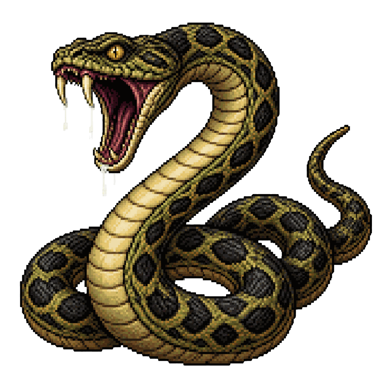 Retrato estático en pixel art de alta resolución de Serpiente venenosa gigante.