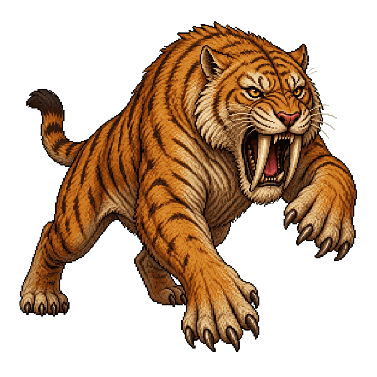 Retrato estático en pixel art de alta resolución de Tigre dientes de sable.