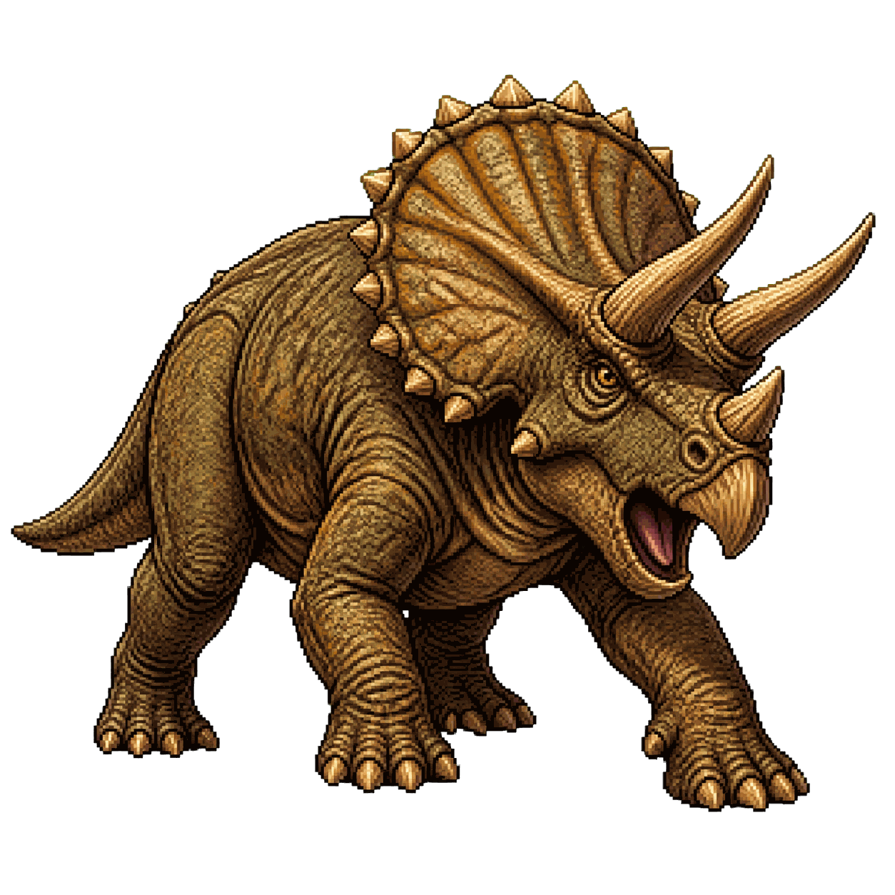Retrato estático en pixel art de alta resolución de Triceratops.
