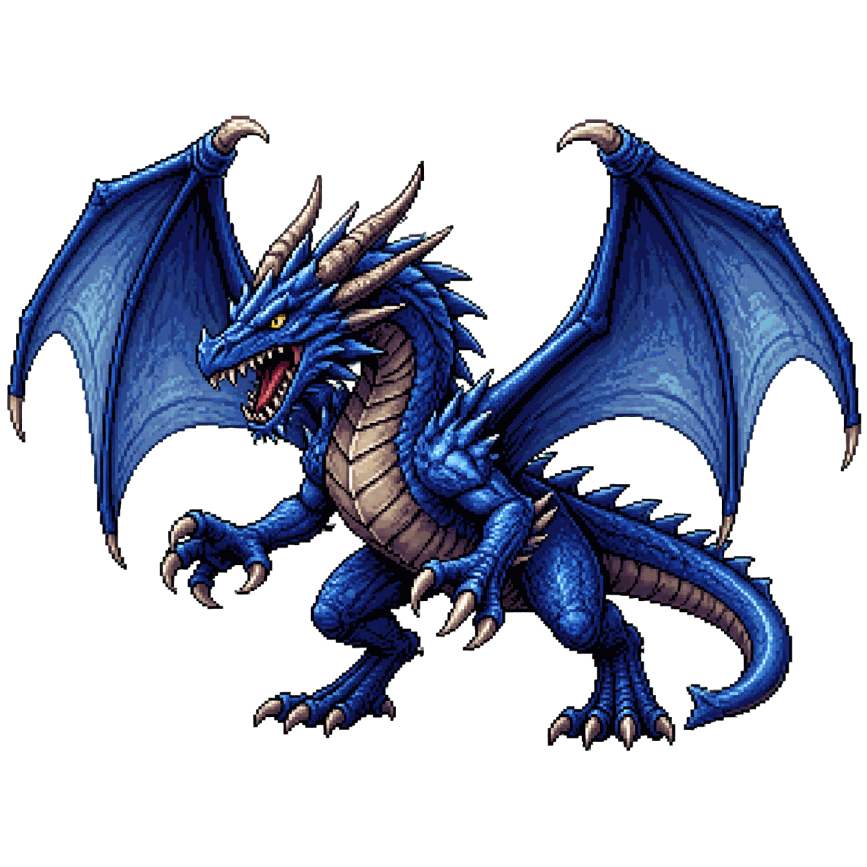 Static high-resolution pixel-art portrait of Blue Dragon Wyrmling.