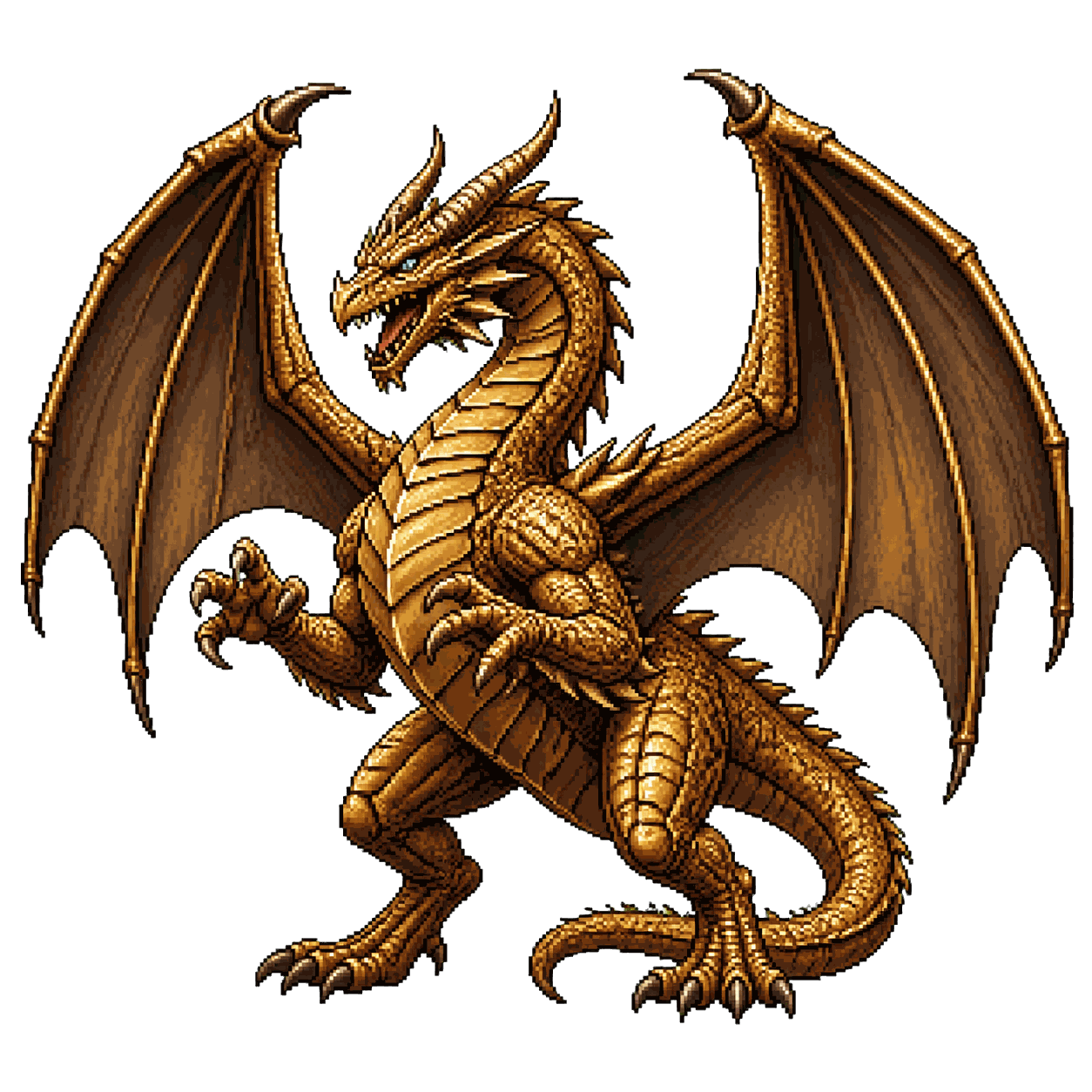 Retrato estático en pixel art de alta resolución de Dragón de oropel anciano.
