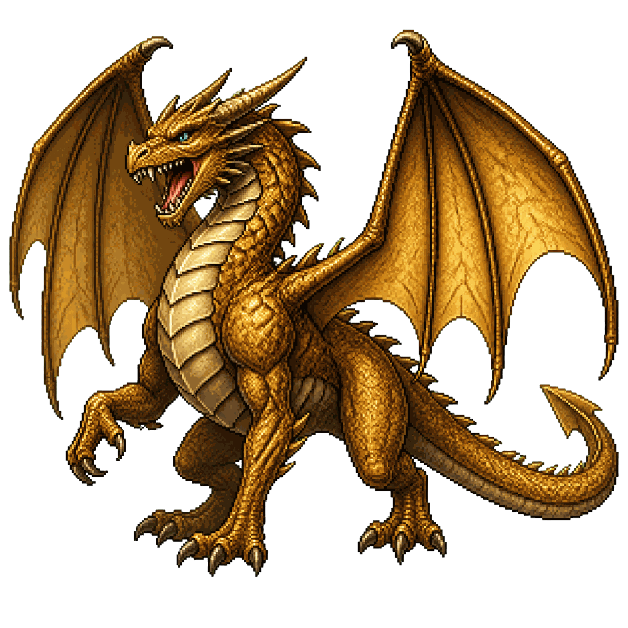 Static high-resolution pixel-art portrait of Young Bronze Dragon.
