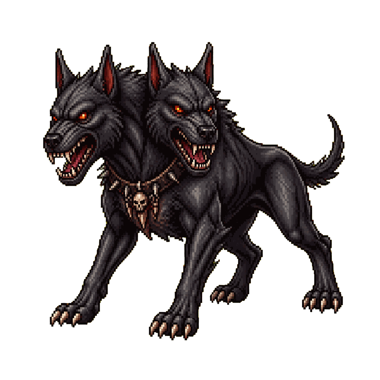 Retrato estático en pixel art de alta resolución de Perro del inframundo.