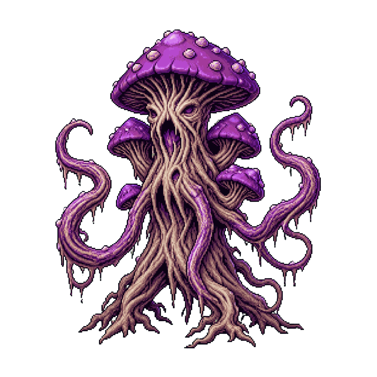 Retrato estático en pixel art de alta resolución de Hongo violeta.
