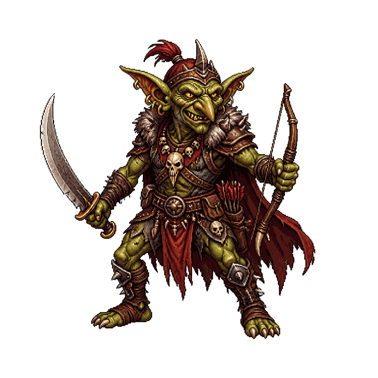 Retrato estático en pixel art de alta resolución de Jefe goblin.