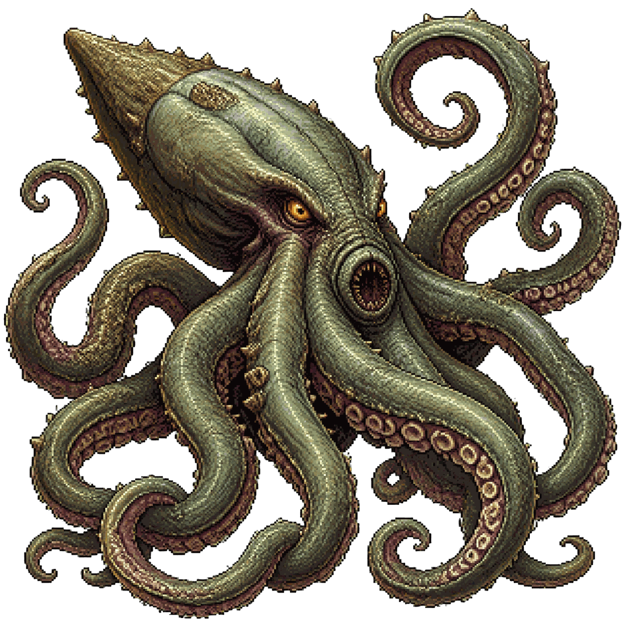 Retrato estático en pixel art de alta resolución de Kraken.