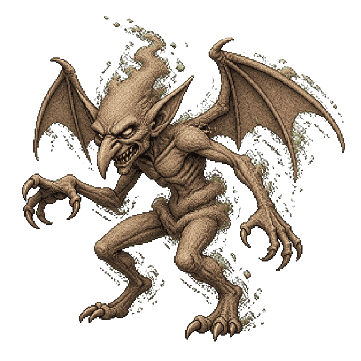 Retrato estático en pixel art de alta resolución de Mephit de polvo.