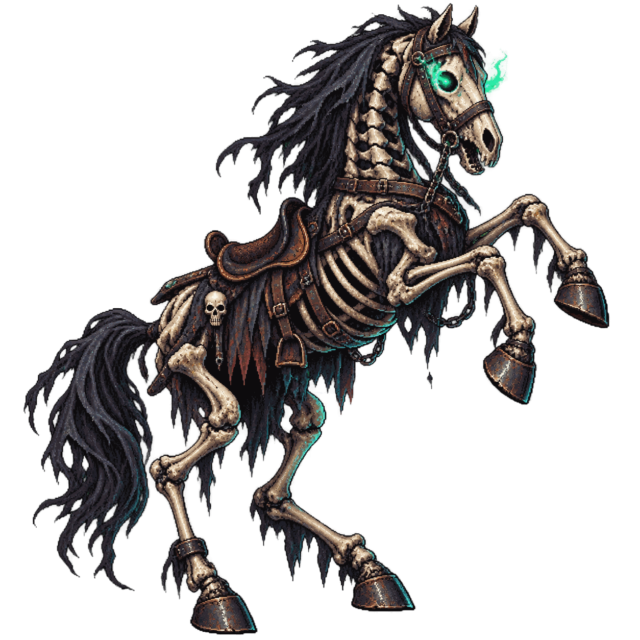 Static high-resolution pixel-art portrait of Warhorse Skeleton.